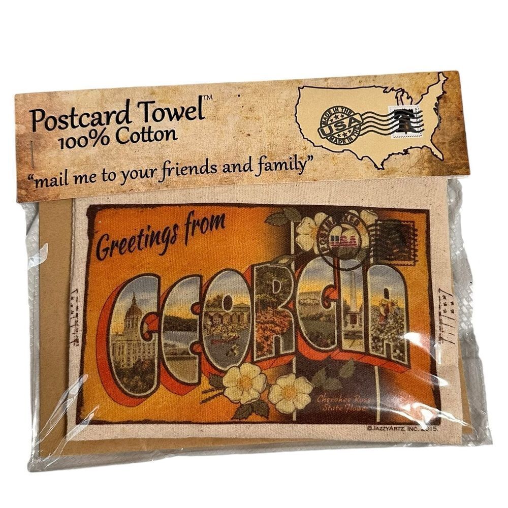Georgia Postcard Mailable Tea Towel - Jazzy Artz NWT